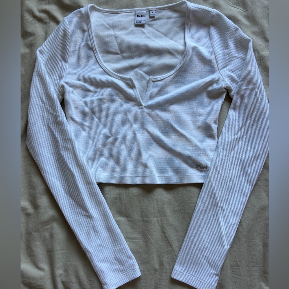 White TNA Wafflex Scoopneck Notch Longsleeve